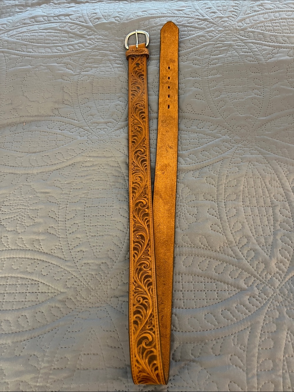Hand-Tooled Leather Tan Decorative Belt by Justin